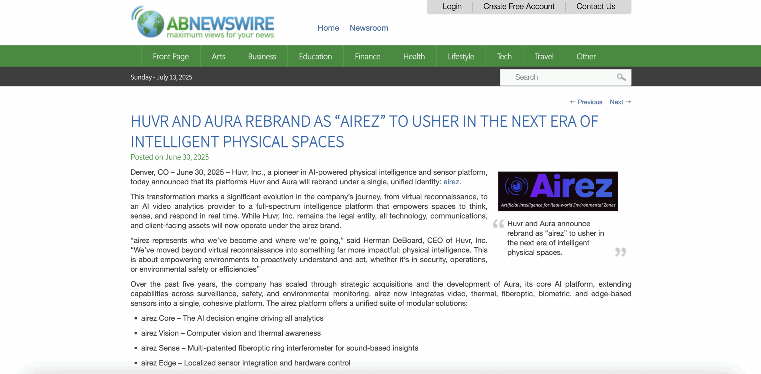 Huvr and Aura Rebrand as “Airez” to Usher in the Next Era of Intelligent Physical Spaces