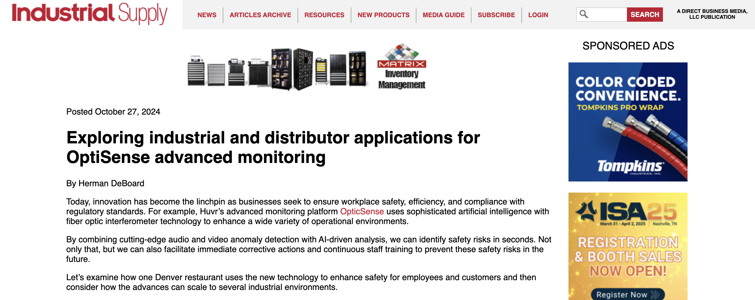 Exploring industrial and distributor applications for OptiSense advanced monitoring